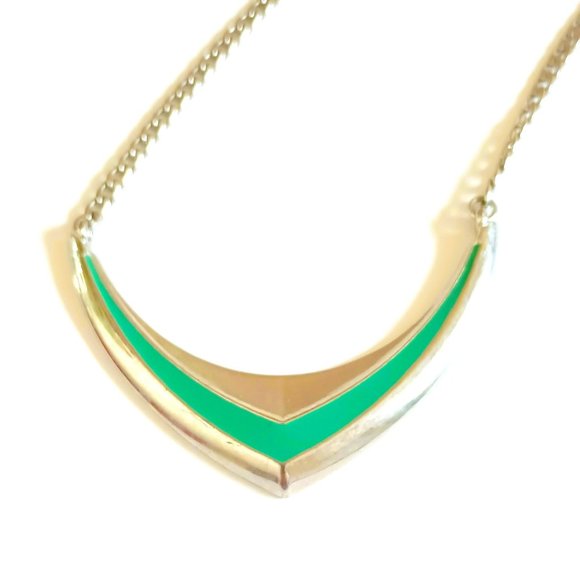 Bcbgeneration Silver V Collar Necklace 17" Green Enamel Retro Boho Choker - Picture 3 of 6